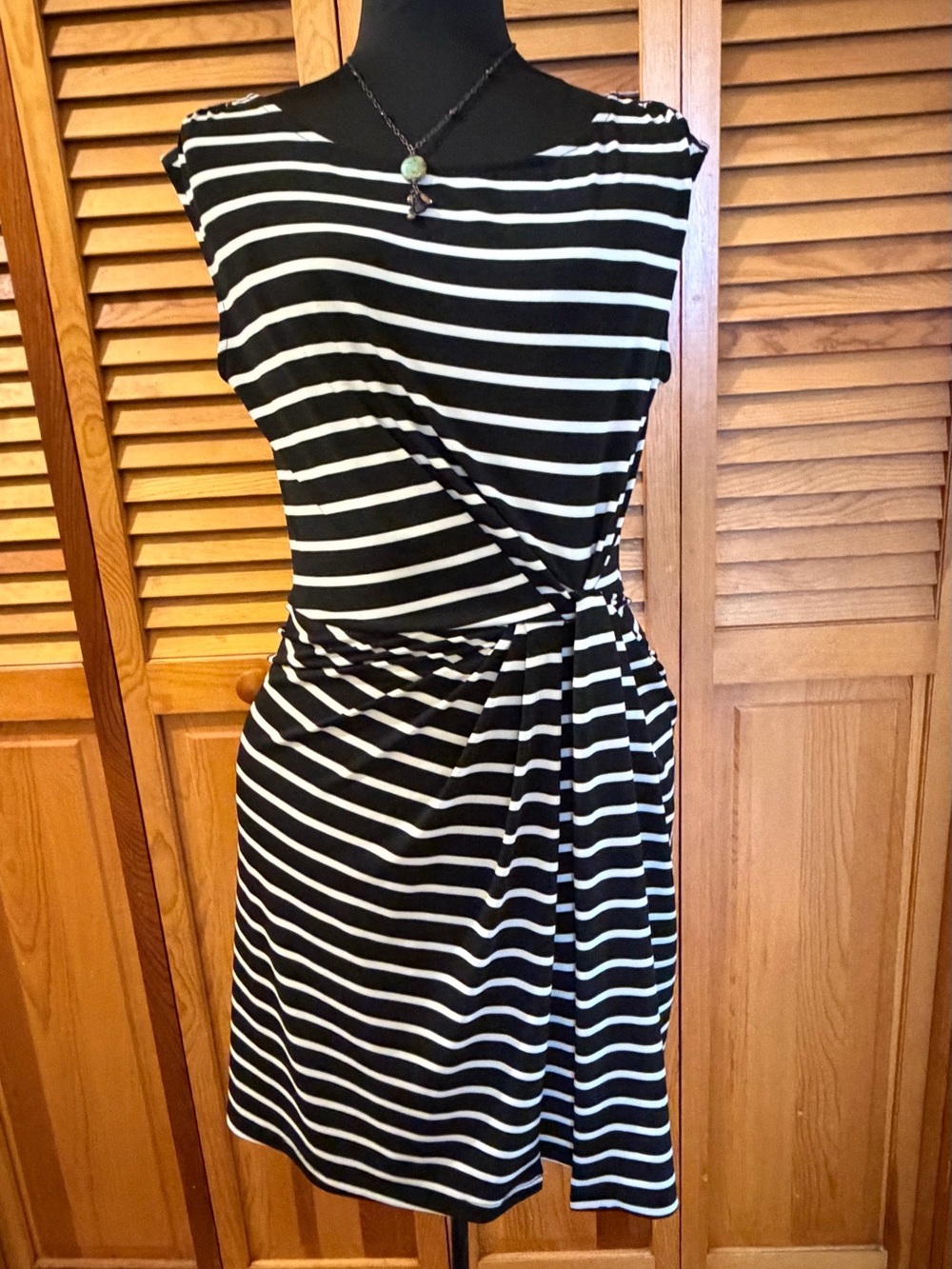 LOFT Dress Black White Striped Women’s XS Wrap Tie Waist Casual Stretch career